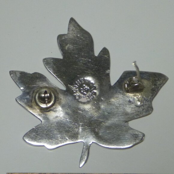 Vintage Taxco Mexico Maple Leaf Blue Mother of Pearl Inlay Brooch Pin - Picture 4 of 5